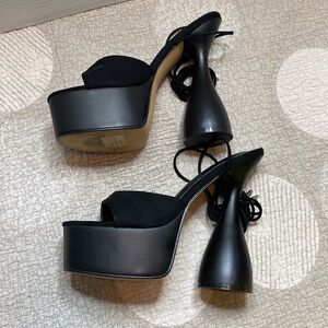 EGO black chunky  unique heels  tie round ankle party special occasion chic sz 7